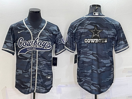 Men's Dallas Cowboys Blank Gray Camo Team Big Logo With Patch Cool Base Stitched Baseball Jersey